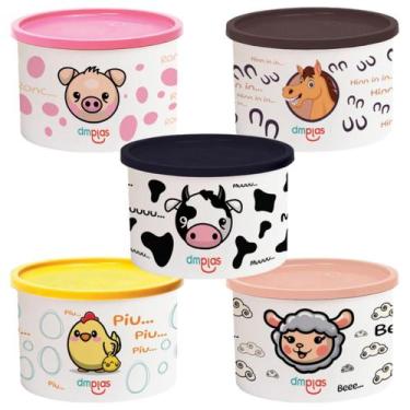 Imagem de Potes Plástico Vasilha Organizadora Redonda Com Tampa Fazendinha - DMP