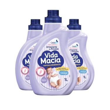 Imagem de KIt 3 Amaciante Vida Macia Glicerina&Amêndoas Frasco 1L Cada