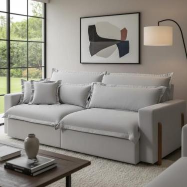 Imagem de Sofá Cama, Retrátil e Reclinável Dubai, Tecido Linho, Molas Ensacadas,