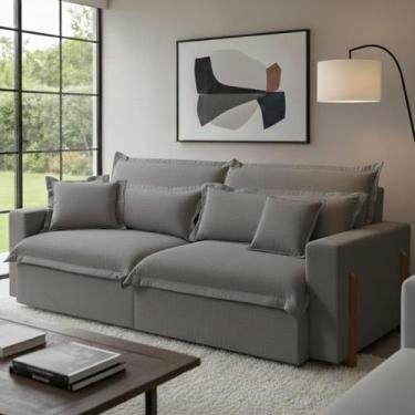 Imagem de Sofá Cama, Retrátil e Reclinável Dubai, Tecido Linho, Molas Ensacadas,