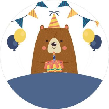 Imagem de Painel de Tecido Sublimado Redondo Ursinho Festa de Aniversário c/ Elá