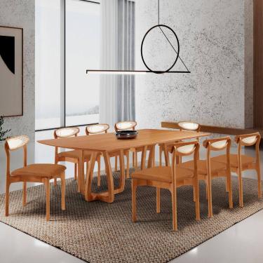 Imagem de Sala de Jantar Mesa Flora 240cm Tampo Laminado Barril e 8 Cadeiras Noronha Premium Moderna Mobilia