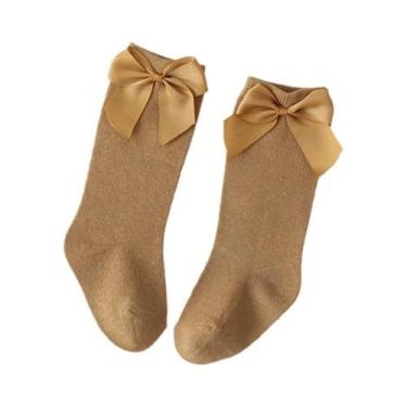 Imagem de Meias De Algodão Para Meninas Até O Joelho Com Laço Grande Para Crianç
