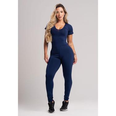 Imagem de Macacão Longo Feminino Manga Curta Costa Fechada Fitness Suplex Mvb Modas-Feminino