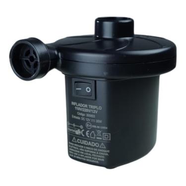 Imagem de NTK, Inflador Triplo em Plástico ABS Compacto 110/220/12V Para Camping, Praia e Viagens, Preto