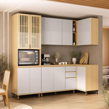 Imagem de Cozinha Compacta 100% Mdf 5 Pçs Aura Luciane Móveis Carvalho Uv-cinza Cris Pet-cinza Cr...
