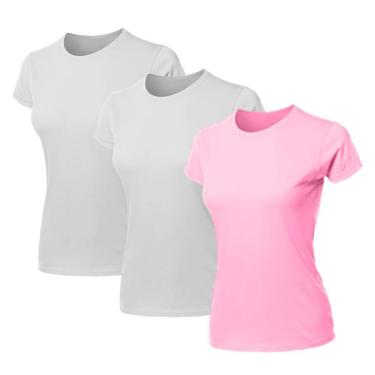 Imagem de Kit 3 Blusas Feminina Camiseta Lisa Básica Algodão Baby Look-Feminino