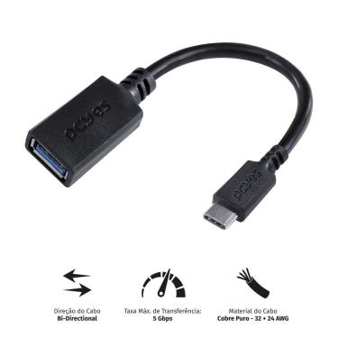 Imagem de Cabo Adaptador OTG Tipo C para USB a 3.0 15CM para Transferência de Dados 5GBPS e Carre...