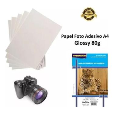 Imagem de Papel Fotografico A4 Glossy Adesivo 80g - 20 Folhas Premium Branco