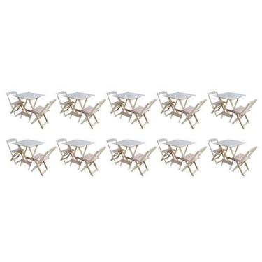 Imagem de Kit 10 Jogos De Mesa Dobravel Com 2 Cadeiras De Madeira 70x70 - Sem Pi