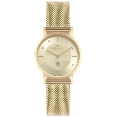 Imagem de Relogio Technos feminino dourado pequeno slim fino vidro de safira 202