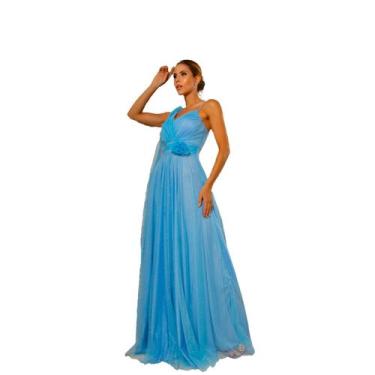 Imagem de Vestido Longo Festa Tule c/ Flor na Cintura - Glamoor Festa, Azul sere