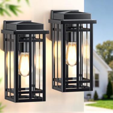 Imagem de MYHXQ Luminárias De Parede Externas De 12'', Pacotes Com 2 Unidades, Luzes Pretas Para Varanda, Iluminação Externa Para Casa, Luminárias Externas, Lanternas De Parede, Arandelas Externas Modernas À