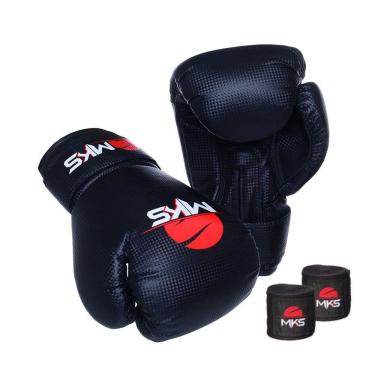Imagem de Kit Luva Boxe Muay Thai Prospect Mks Preta e Bandagem 12 Oz