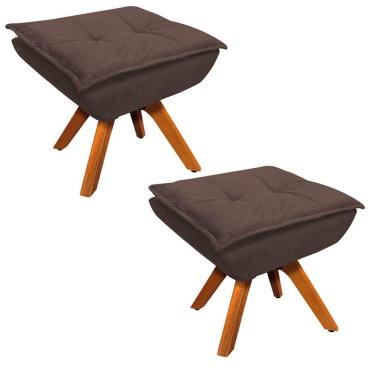 Imagem de Kit 2 Puffs Decorativos Sala de Estar Giratória Giromad Opla Suede Marrom - Ibiza