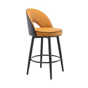 Imagem de Banco De Bar Giratório De Couro PU Com Cadeira De Ilha De Cozinha Com Encosto Oco, Banco De Bar Com Altura De Balcão, Preto Cromado Com Pé Redondo, Para Sala De Estar, Bar, Cozinha Café Da Manhã