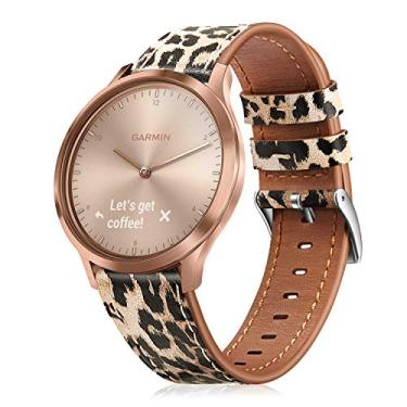 Imagem de Fintie Bandas compatíveis com Smartwatch de música Garmin Vivoactive 3/Garmin Venu Sq, 20 mm de liberação rápida pulseira de couro legítimo compatível com Garmin Vivoactive 3 Music/Forerunner 245 Music/Forerunner 265 Music Smartwatch, Classic Leopard