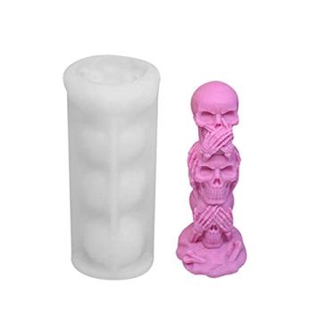 Imagem de vela empilhada silicone crânio 3D para decoração Halloween, Kit fabricação moldes vela anão DIY reutilizável 3D, artesanato DIY para fabricação sabão, decoração requintada ornamento caseiro