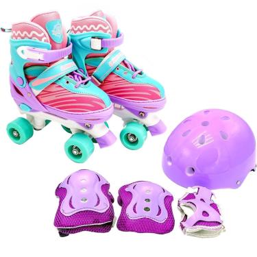 Imagem de Patins 4 Rodas Quad Infantil Ajustável Kit Proteção Violeta - Unitoys