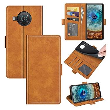 Imagem de YUNCHAO Caixa de telefone Para Nokia X10/X20, Caixa de couro de flip de fivela magnética de lado duplo com titular e slots de cartão e carteira capa para celular