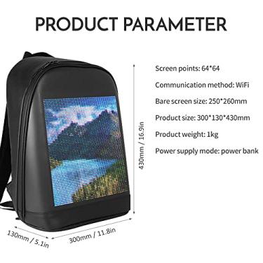 Imagem de Tingpai Mochila de viagem com tela colorida LED person zável mochila bolsa escolar pa homens mulheres estudantes universitários