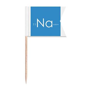 Imagem de Tabela de menstruação elementos químicos, metal alcalino de sódio e palito, bandeiras de rotulagem para bolo de festa, placa de queijo, comida