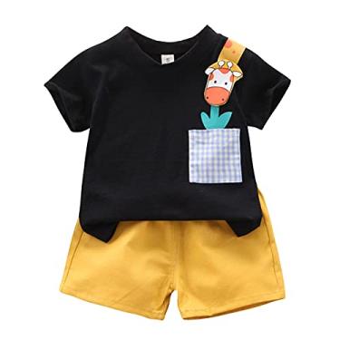 Imagem de Conjunto de roupas infantis para meninos de 6 meses a 3 anos com blusa de girafa + shorts lisos, moda casual, Preto, 2-3 anos