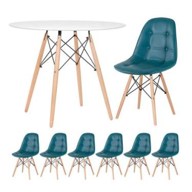 Imagem de Kit - Mesa Eames 90 Cm + 6 Cadeiras Estofadas Eiffel Botonê - Mobili