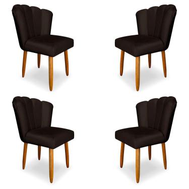 Imagem de Kit 4 Cadeiras de Jantar Pétala Estofada Pés Palito Veludo Marrom - Montanaris Decor
