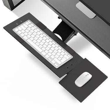Imagem de Bandeja ergonômica para teclado KT1 embaixo da mesa - Bandeja de teclado deslizante para fora com altura ajustável e inclinação - Fácil de deslizar e girar 360 graus - Gaveta de teclado com mouse pad
