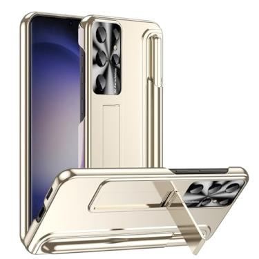 Imagem de PuRoxx Capa para Samsung Galaxy S24 Ultra/S24 Plus/S24, capa de proteção de lente de câmera de metal, capa rígida com suporte invisível com suporte para caneta S, dourado, S24 Ultra
