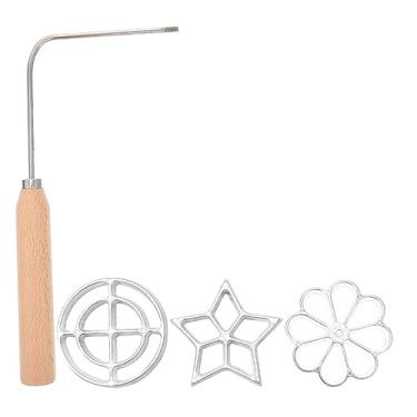 Imagem de ABOOFAN Conjunto de 4 peças de molde de lanche frito antiaderente, conjunto de máquina de waffle de roseta de alumínio para guloseimas fritas e fazer biscoitos, 24 x 14 x 3 cm, utensílios de cozinha