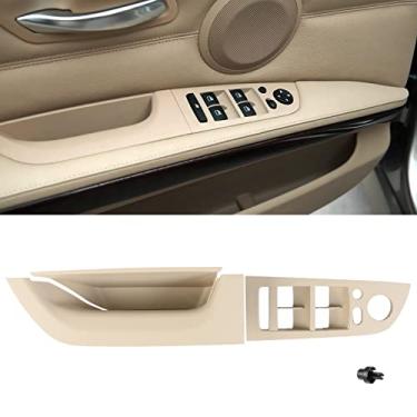 Imagem de Jaronx Compatível com BMW Série 3 E90 LCI/E91 LCI maçaneta lateral do motorista 2008-2011, tampa de puxador de porta de encaixe e painel de interruptor de janela para BMW 320i, 323i, 325i, 328i, 335i (14 polegadas) - bege