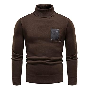 Imagem de Suéter masculino de gola alta slim túnica crochê quente malha básica outono inverno 2024 Y2K, P-664 Café, 3X-Large