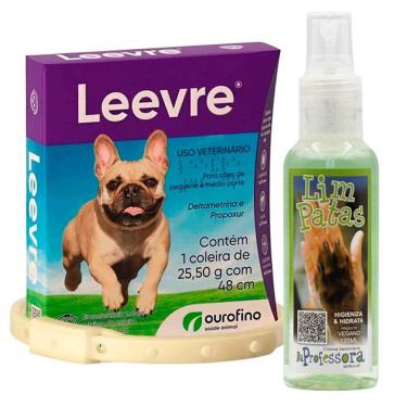 Imagem de Kit Coleira Anti Pulgas E Carrapatos Leevre 48 cm + Limpatas