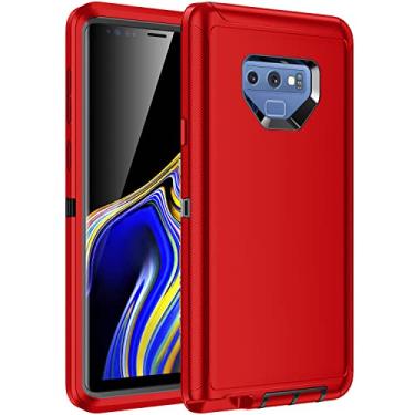 Imagem de Regsun Capa para Galaxy Note 9, à prova de choque, 3 camadas de proteção de corpo inteiro [sem protetor de tela] Capa rígida de alto impacto resistente resistente para Samsung Galaxy Note 9, vermelho/preto