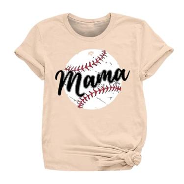 Imagem de PKDong Camiseta de beisebol mamãe beisebol camiseta gola redonda camiseta manga curta tops femininos 2024 modernos tops femininos, Bege, M