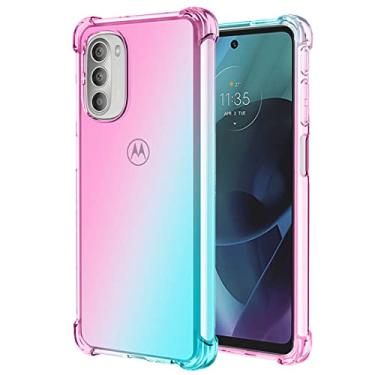 Imagem de Ueokeird Capa para Moto G51, Motorola G51 5G XT2171-1, capa protetora transparente e fofa gradiente fina antiarranhões flexível TPU à prova de choque para Motorola Moto G51 5G (rosa)