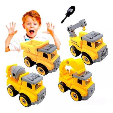 Imagem de Kit 4 Carrinho Didático Brinquedo Caminhão E Trator Infantil - Diy Toy