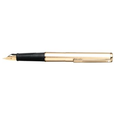 Imagem de Sheaffer Caneta tinteiro compacta Agio com ponta média com cartuchos, acabamento angular escovado 22 K com placa de ouro 22 K (SH/9001-0)