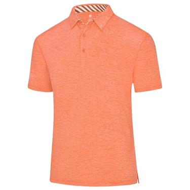 Imagem de Camisa polo masculina de golfe de secagem rápida com absorção de umidade desempenho stretch manga curta atlética sem rugas tops de verão, Laranja, P