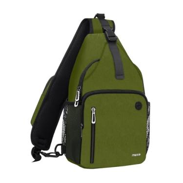 Imagem de MOSISO Mochila com tiracolo, bolsa de ombro transversal, mochila de viagem, caminhada, bolsa de peito com bolso quadrado frontal e porta de carregamento USB, Verde militar, Medium, Mochilas Sling