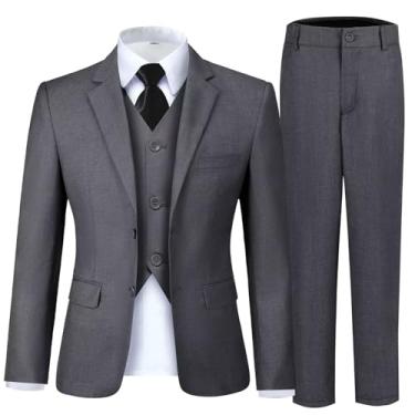Imagem de Fesenbo Conjunto de terno masculino formal slim fit 5 peças blazer colete calça com cintura ajustável camisa com gravata, 5 peças - cinza escuro, 3