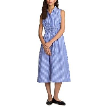 Imagem de Lucky Brand Vestido feminino com cintura justa, Listra azul, GG