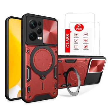 Imagem de Capa para celular Redmi Note 12 Pro 5G Capinha à prova de choque - com protetor de tela, suporte para anel - Vermelho