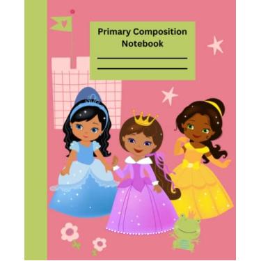 Imagem de Caderno de composição principal: caderno pautado principal com tema de princesa com espaço de desenho para promover a criatividade. Imagem adorável em cada caligrafia... para alunos do jardim de