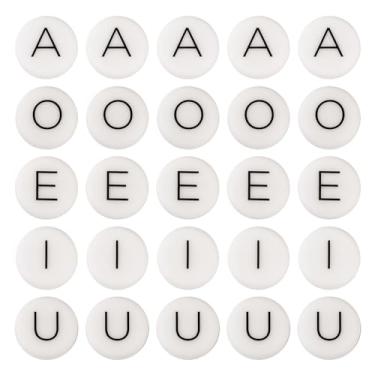 Imagem de Beadthoven 50 peças de contas de letras de silicone 11,5 mm AEIOU Vogal letra alfabeto contas brancas planas redondas letras silicone contas sortidas contas soltas de borracha espaçadores para
