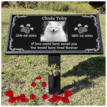 Imagem de myDili Lápides de cães, lápides de animais de estimação personalizadas, pedra memorial de granito preto, marcadores de lápide personalizados, gatos, marcadores de lápide de cachorro presentes (lápide