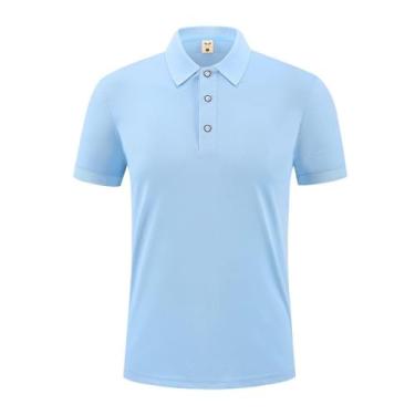 Imagem de Legou Camisa polo masculina de lapela contrastante pulôver manga curta roupas de trabalho ao ar livre camisetas casuais, Azul claro, M