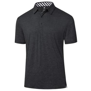Imagem de Camisa polo masculina de golfe de secagem rápida com absorção de umidade desempenho stretch manga curta atlética sem rugas tops de verão, Preto, XXG